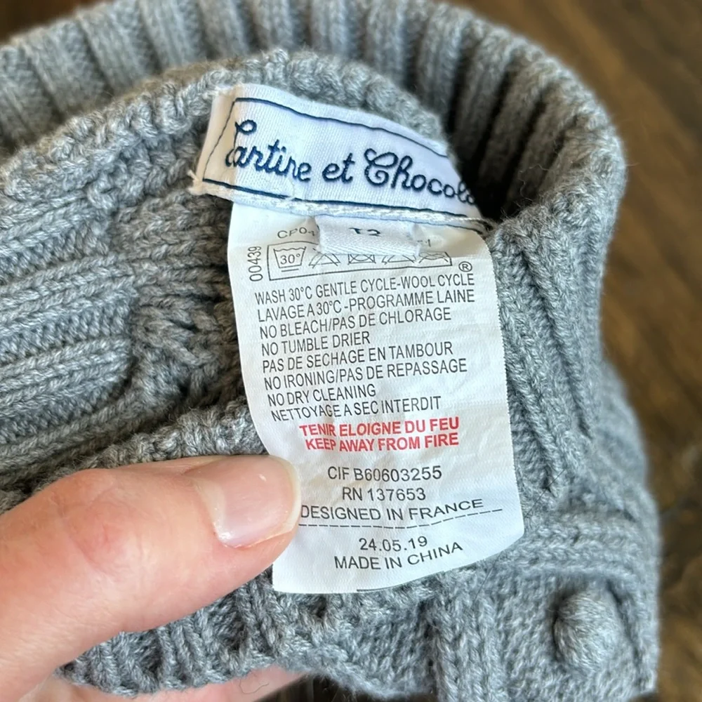 Tartine et Chocolat Gray Knit Wool-Blend Pom-Pom Beanie